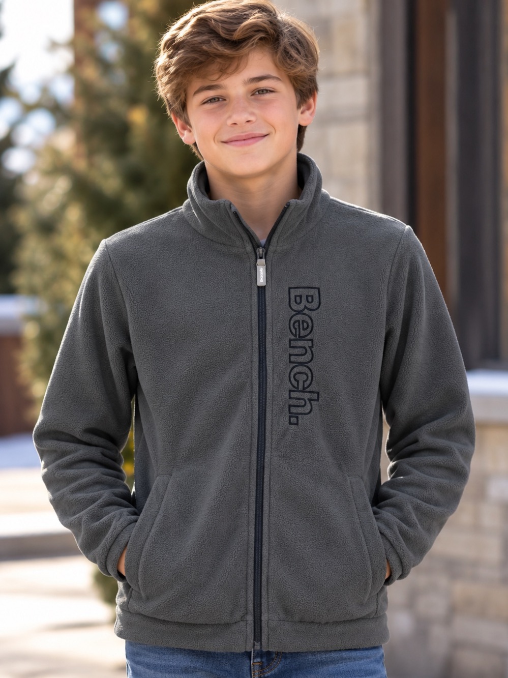 Bench Boys Grey Zip-Up Fleece Jacket – Size 13/14